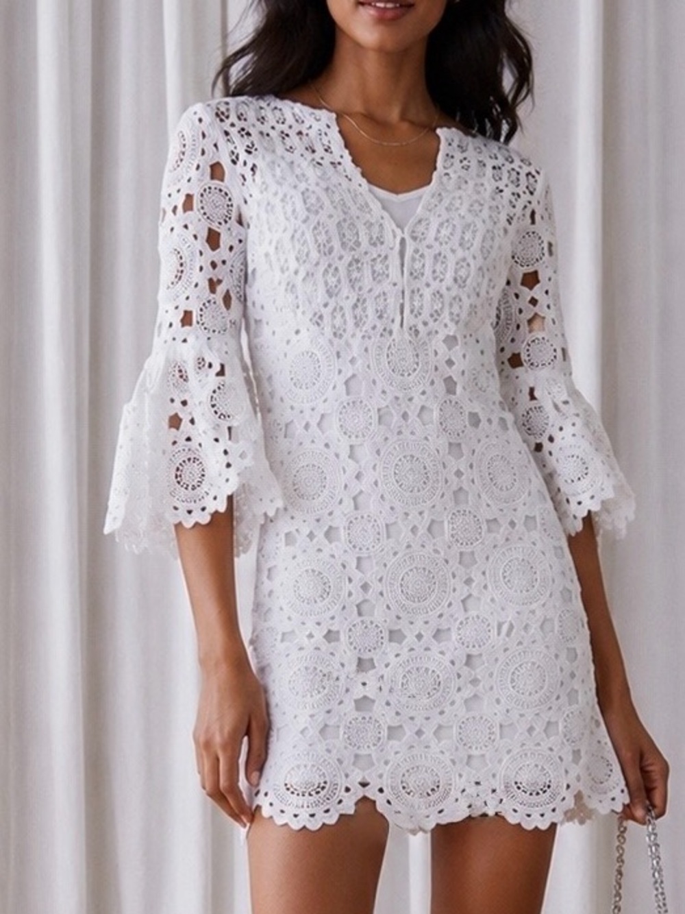 Maje Cotton Guipure Dress in White – Size EUR 36 (US 4)